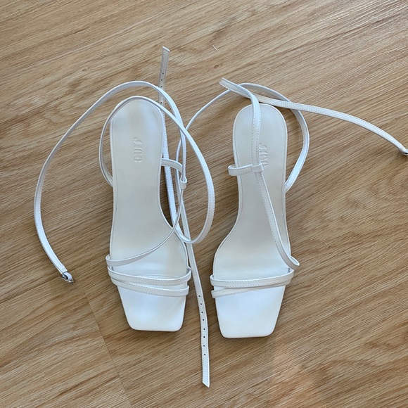White Square Toe Strappy Lace-up Sandals - Picture 3 of 5